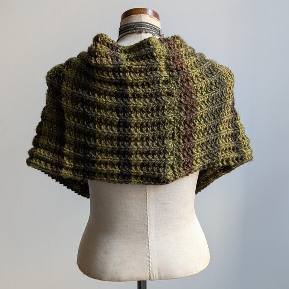 Vintage Chunky Knit Green Striped Scarf Earthy Jewel Tone Grunge Handknit Wrap - Picture 6 of 6